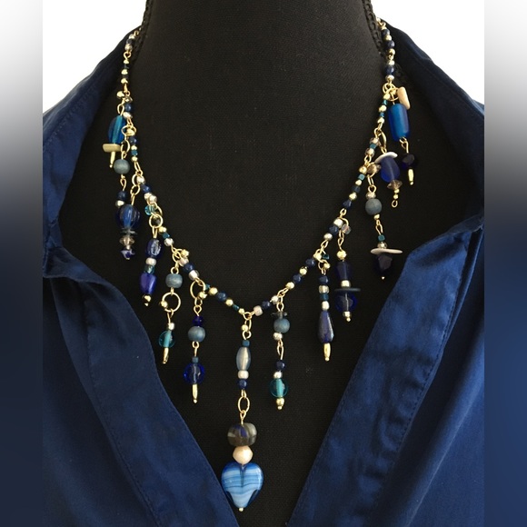 Bohemian Blue Statement Necklace & Earrings - Picture 4 of 6
